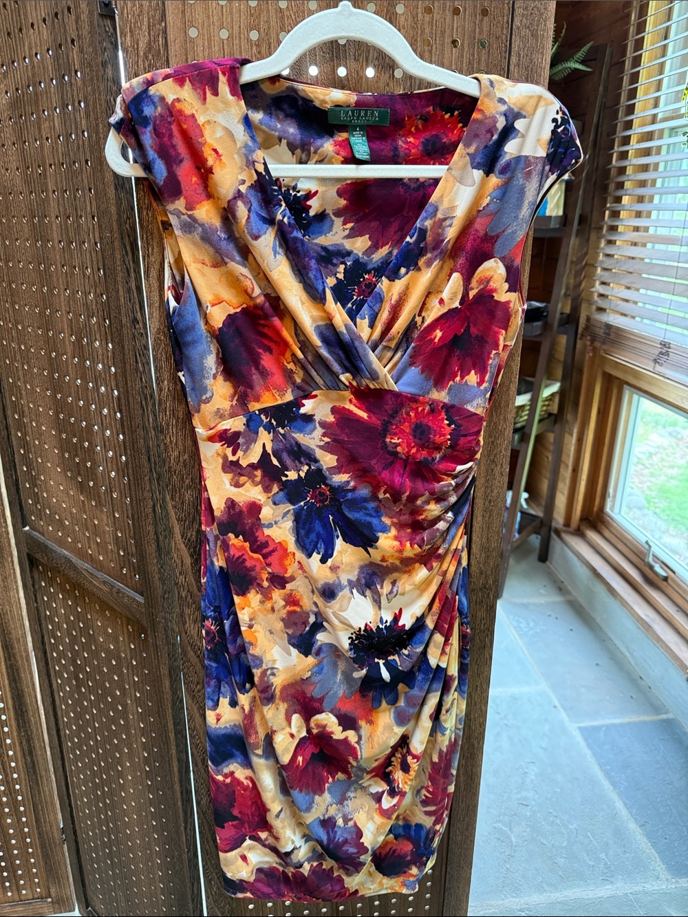 Lauren Ralph Lauren Floral Midi Dress in Burgundy, Navy & Gold